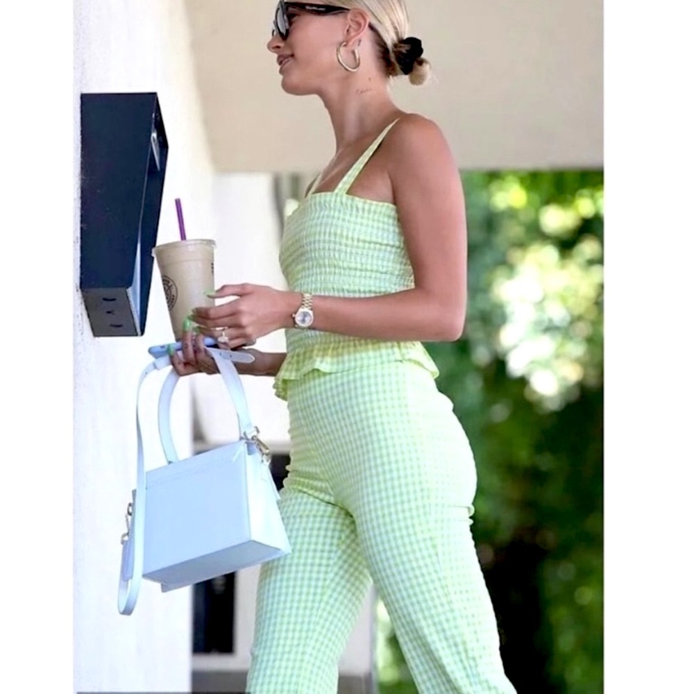 Callipygian Seersucker Gingham Check Pants lime green